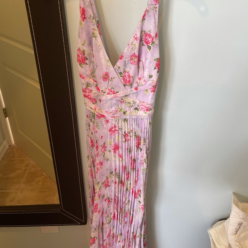 LAUNDRY Pink Floral Grecian Maxi Dress.